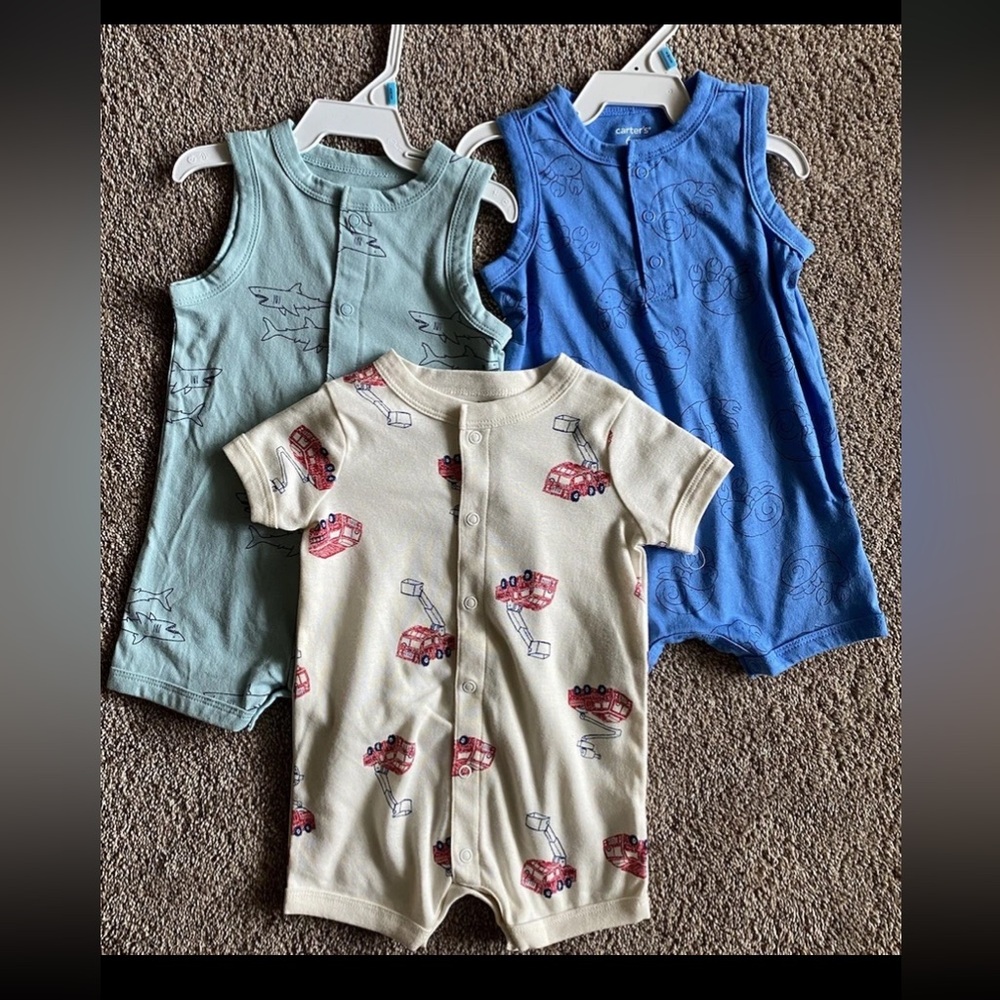 NWOT Baby Boy’s Carters 6 Month-3 Rompers Set